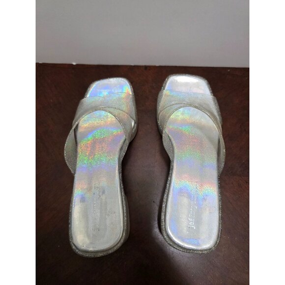 Jeffrey Campbell Women's Silver Glitter Slip-On Block Heel Sandals Cross-Strap S - Picture 4 of 10